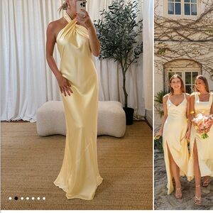 JASMINE HALTER MAXI DRESS / pale yellow luxe satin / WORN ONCE